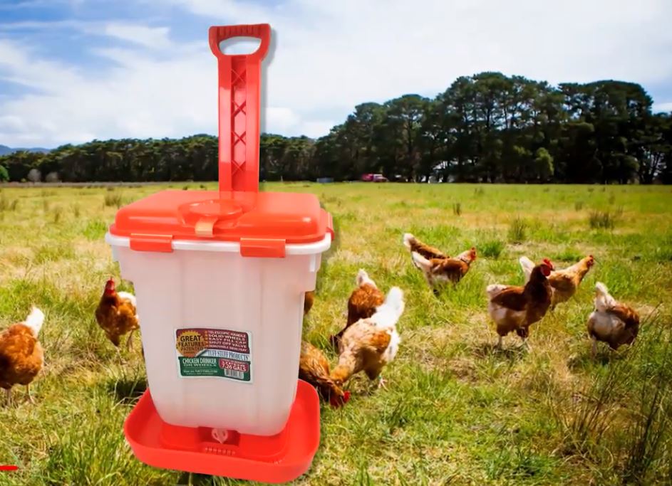 Tuff Stuff Poultry Drinker w/ Telescopic Handle & Wheels, 7.26 gal