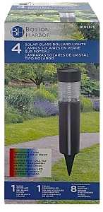 Solar Bollard Light, Glass and Plastic, Bronze color, 3 lumen, 4pk