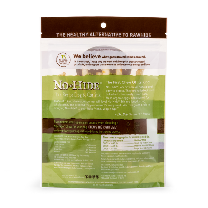 Earth Animal Pork No-Hide Stix for Dogs & Cats, 10 pack