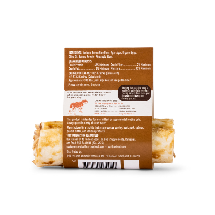 Earth Animal Venison No-Hide® Wholesome Dog Chews- Small, 4"