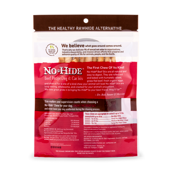 Earth Animal Beef No-Hide Wholesome Chews Dog & Cat STIX - 10 pack