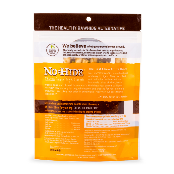 Earth Animal Chicken No-Hide Dog & Cat STIX - 10 pack