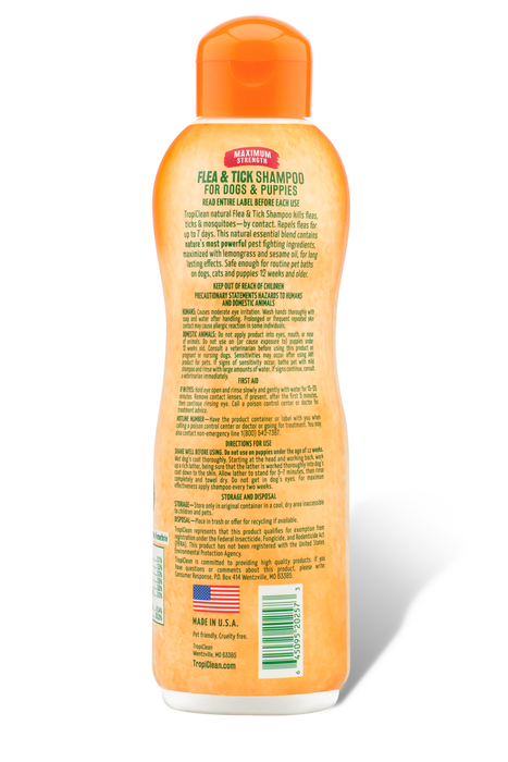Tropiclean Natural Flea & Tick Shampoo, Maxiumum Strength