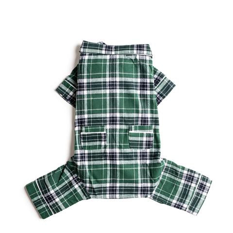 Fabdog Flannel Dog Pajamas, Green Plaid