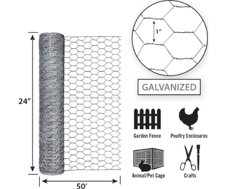 Galvanized Hex Netting 24"H X 50'W