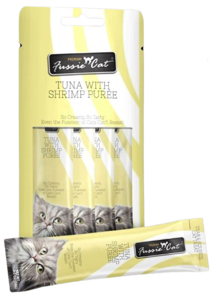Fussie Cat Purée Cat Treat, Tuna with Shrimp, 4 pack