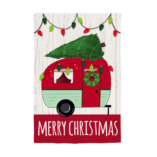 Christmas Camper Christmas Burlap Flag