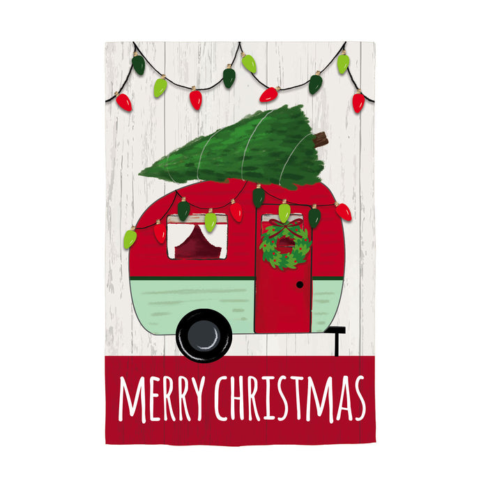 Christmas Camper Christmas Burlap Flag