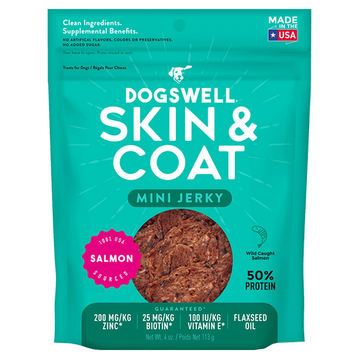 Dogswell Skin & Coat Mini Jerky Treats, Salmon, 4oz