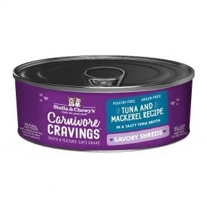 Stella & Chewy's Carnivore Cravings Savory Shreds Tuna & Mackerel Recipe Canned Cat Food